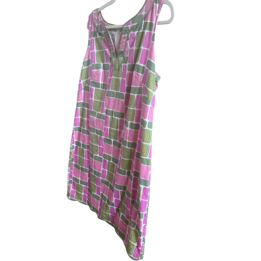 Talbots Retro Pink Green Geometric Cotton Sleeveless Dress Size 14 1960's - Picture 2 of 12